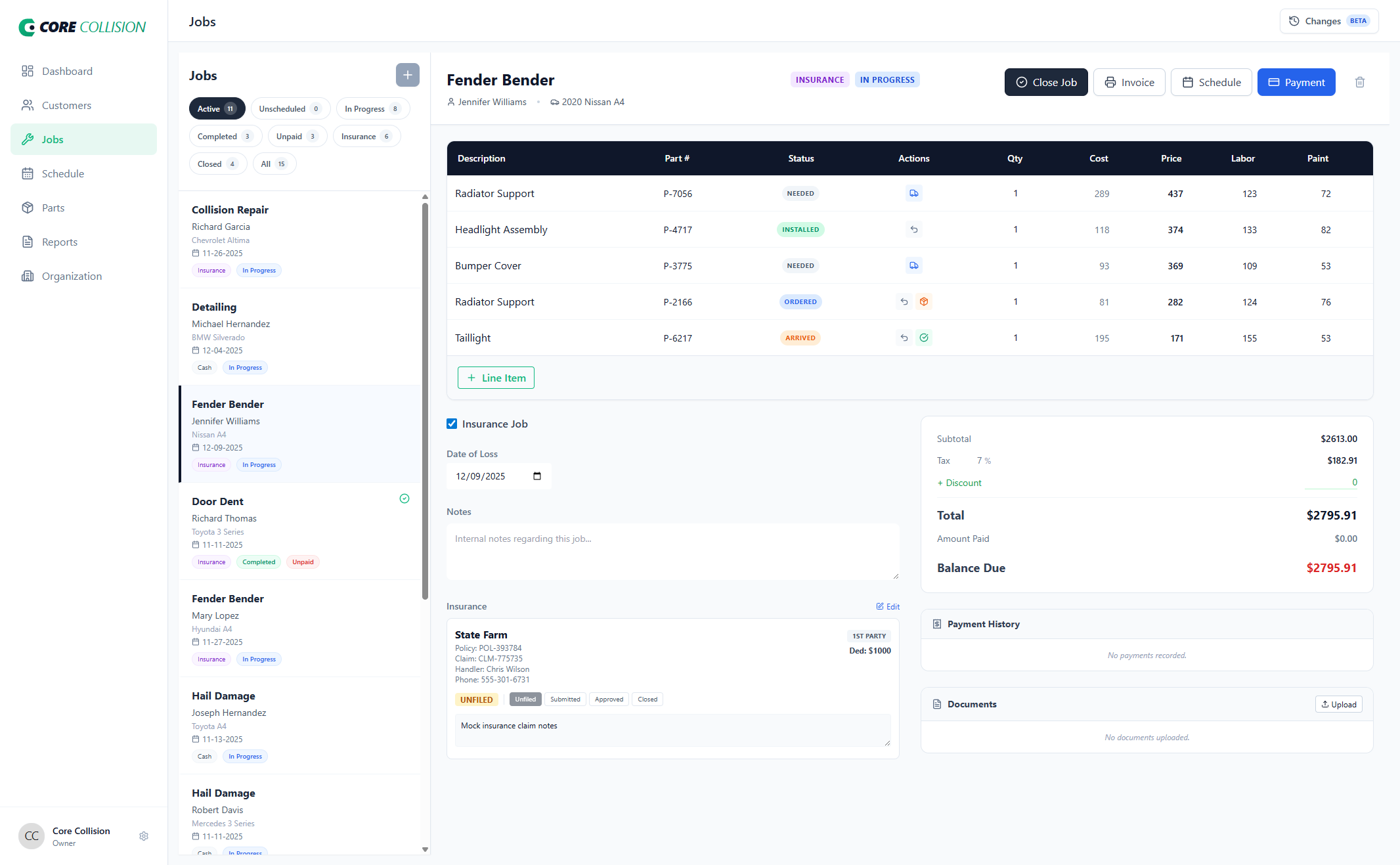 Core Collision Job Management Interface